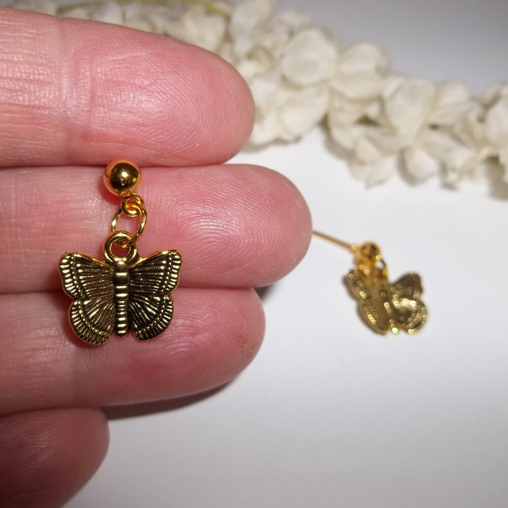 Gold Butterfly Earrings Post Stud Jewelry Minimalist Style Gift Idea Girl C926 - Picture 4 of 4
